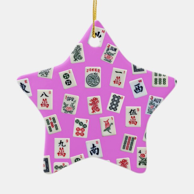 Ornamento De Cerâmica Azulejo Mahjong a rosa (Frente)