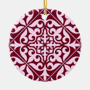 Ornamento De Cerâmica Azulejo marroquino - burgundy e rosa