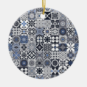 Ornamento De Cerâmica Azulejo marroquino preto,azul,cinza