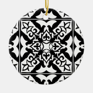 Ornamento De Cerâmica Azulejo marroquino - preto com fundo branco
