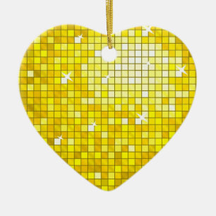 Ornamento De Cerâmica Azulejos de Disco Coração Amarelo