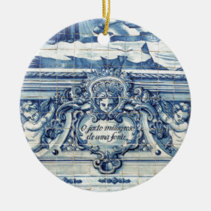 Ornamento De Cerâmica Azulejos de paredes brancas e azuis portuguesas co