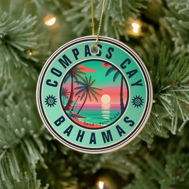 Ornamento De Cerâmica Baamas de Compass Cay Retro Sunset Souvenir 1950 (Árvore)
