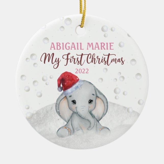 Ornamento De Cerâmica Baby 1rua First Holiday Natal Elephant (Frente)