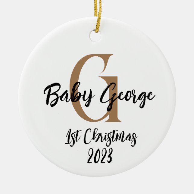Ornamento De Cerâmica Baby 1rua Ornament unisex monograma (Frente)