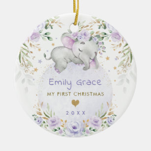 Ornamento De Cerâmica Baby 1rua Primeiro Natal Dreamy Purple Elephant