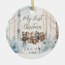 Ornamento De Cerâmica Baby 1rua Primeiro Natal Snowy Winter Woodland Cer