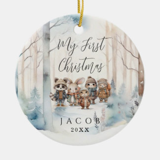 Ornamento De Cerâmica Baby 1rua Primeiro Natal Snowy Winter Woodland Cer