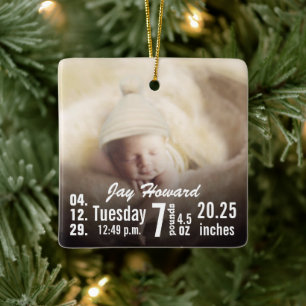 Ornamento De Cerâmica Baby Birth Stats Birth Record Foto de Natal