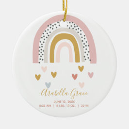 Ornamento De Cerâmica Baby Birth Stats Record Boho Rainbow Photo
