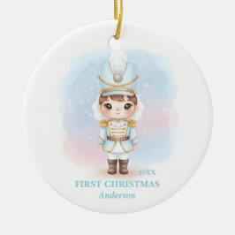 Ornamento De Cerâmica Baby Boy First Christmas Blue Nutcracker Photo
