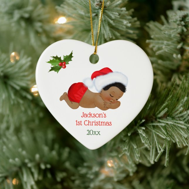 Ornamento De Cerâmica Baby Boy Primeiro Natal Red Santa Hat (Árvore)