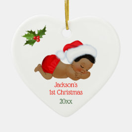 Ornamento De Cerâmica Baby Boy Primeiro Natal Red Santa Hat