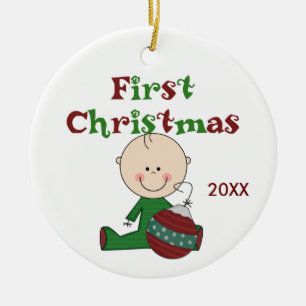 Ornamento De Cerâmica Baby Boy Primeiro Ornament Datado de Natal