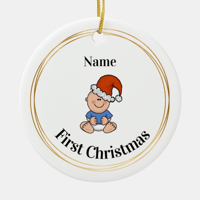 Ornamento De Cerâmica Baby Boy Primeiro Ornament de Natal (Frente)