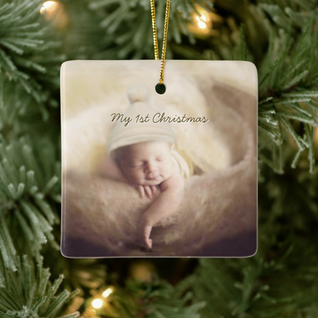 Ornamento De Cerâmica Baby Boy Tiny Tee Photo Ornament com Nascentes (Árvore)
