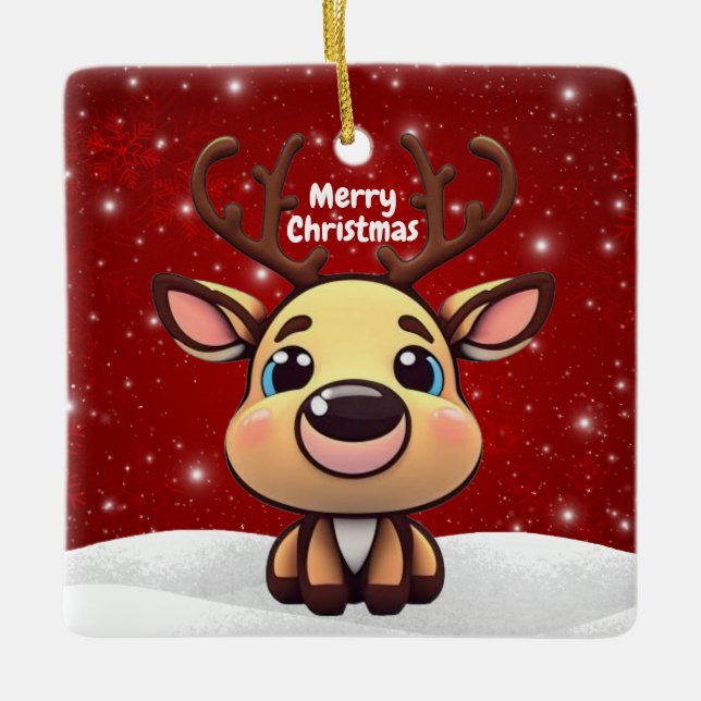 Ornamento De Cerâmica Baby Deer, Fawn, Doe 🦌 🎄Cute Merry Christmas (Frente)