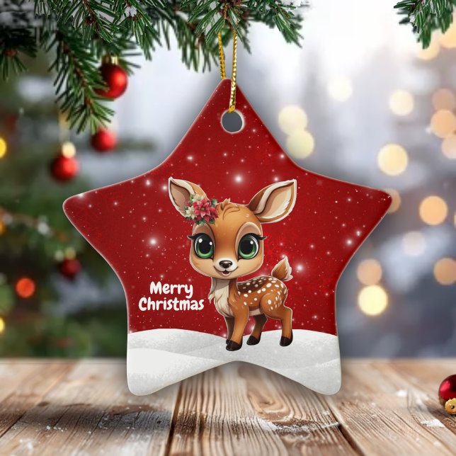 Ornamento De Cerâmica Baby Deer, Fawn, Doe 🦌 🎄Cute Merry Christmas (Criador carregado)