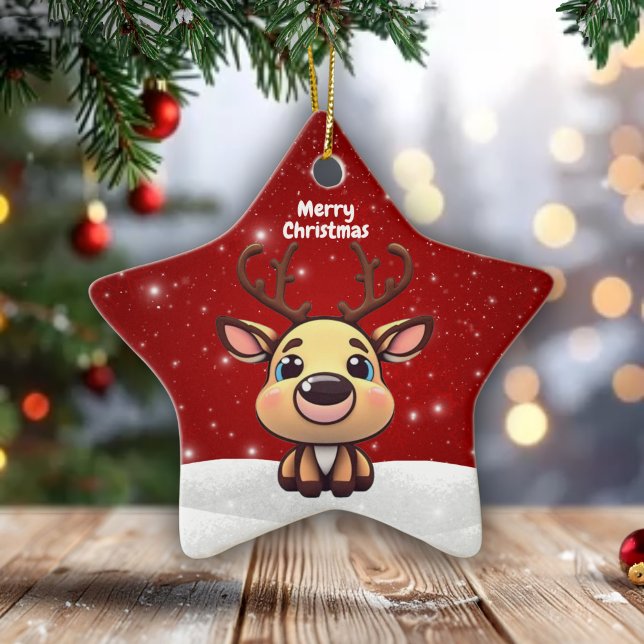 Ornamento De Cerâmica Baby Deer, Fawn, Doe 🦌 🎄Cute Merry Christmas (Criador carregado)