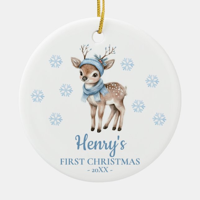Ornamento De Cerâmica Baby Deer Personalized Baby's First Christmas (Frente)