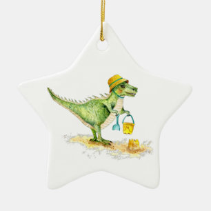 Ornamento De Cerâmica Baby Dinosaur T-Rex na praia