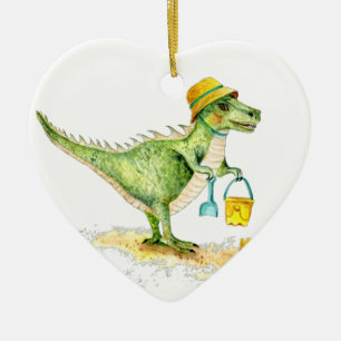 Ornamento De Cerâmica Baby Dinosaur T-Rex na praia