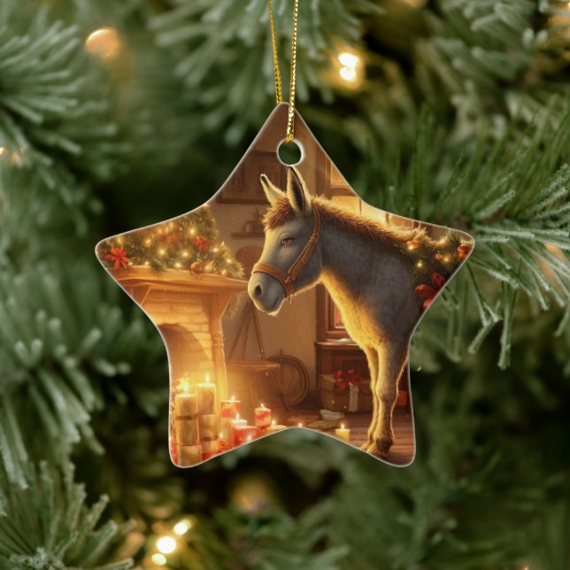 Ornamento De Cerâmica Baby Donkey Family Ornament, Donkey Adquiriu prese (Árvore)