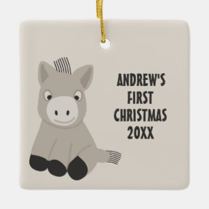 Ornamento De Cerâmica Baby Donkey Personalizado Primeiro Natal Foto
