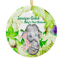 Baby Elephant Botanical Custom Photo 1rua Natal