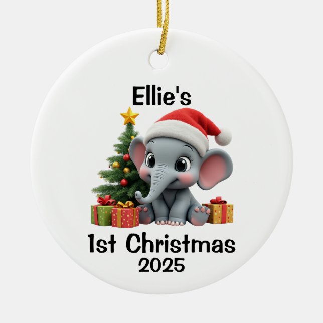 Ornamento De Cerâmica Baby Elephant Christmas (Frente)