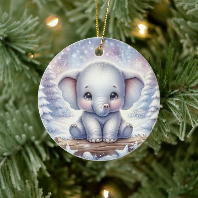 Ornamento De Cerâmica Baby Elephant in Winter Glow (Árvore)