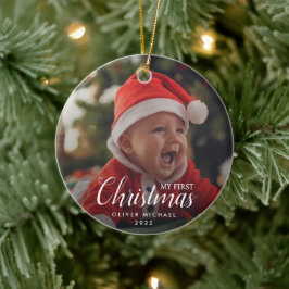 Ornamento De Cerâmica Baby First Christmas Elegant Modern Photo Keepsawn