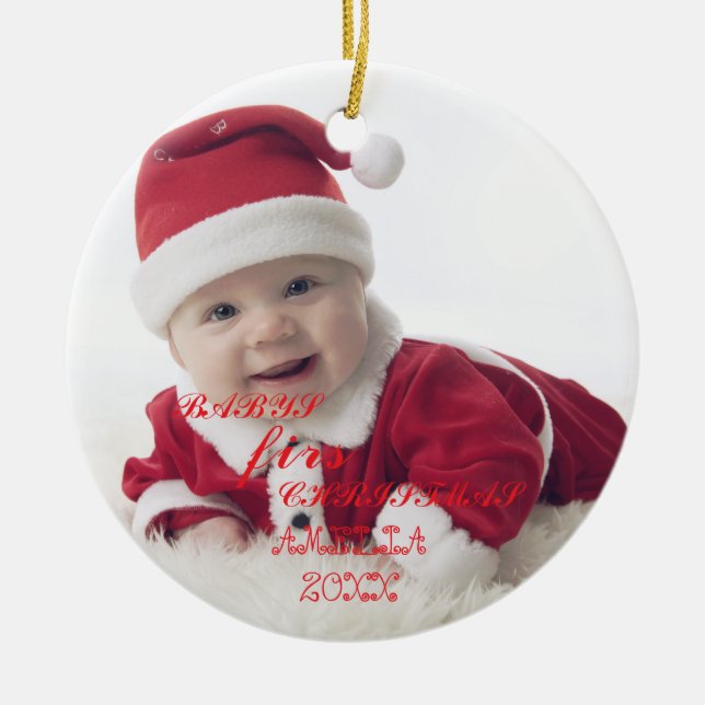 Ornamento De Cerâmica Baby First Christmas Snowflakes Stylish Chic Photo (Frente)