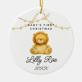 Ornamento De Cerâmica Baby First Christmas Woodland Animal Lion Unisex