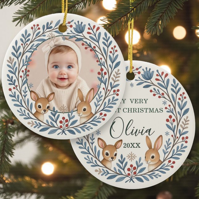 Ornamento De Cerâmica Baby First  Woodland Nordic Christmas Keepsake (Criador carregado)