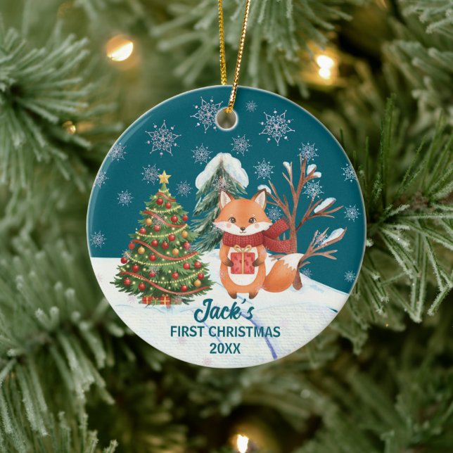 Ornamento De Cerâmica Baby Fox Snow Trees First Christmas (Árvore)