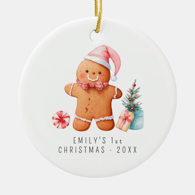 Ornamento De Cerâmica Baby Gingerpão | Primeiro Natal do Bebê (Frente)