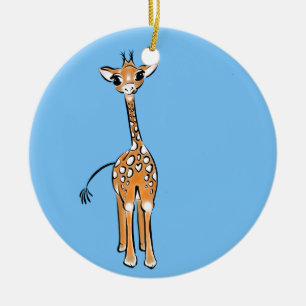 Ornamento De Cerâmica Baby Giraffe - azul