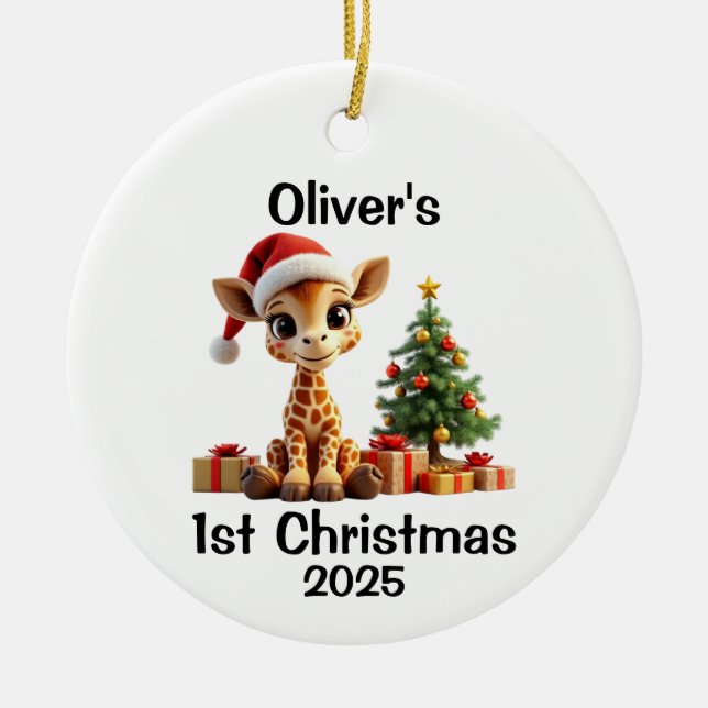 Ornamento De Cerâmica Baby Giraffe Christmas (Frente)