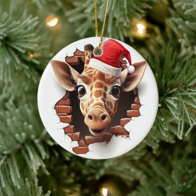 Ornamento De Cerâmica Baby Giraffe in Santa Hat - 3D (Árvore)