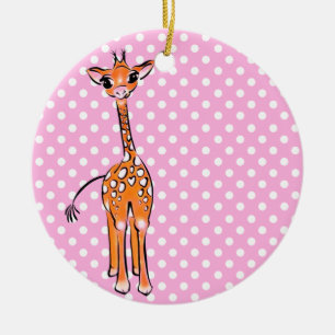 Ornamento De Cerâmica Baby Giraffe - pontos de polca rosa e brancos