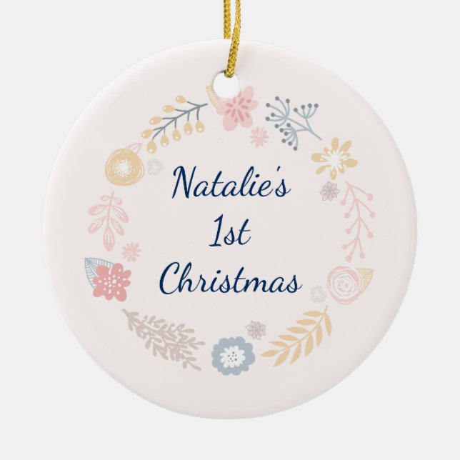 Ornamento De Cerâmica Baby Girl 1rua Foto Botânica Rosa de Natal (Frente)