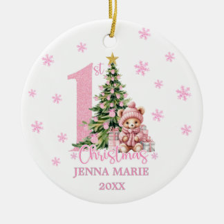 Ornamento De Cerâmica BABY GIRL 1ST CHRISTMAS PHOTO Ornament