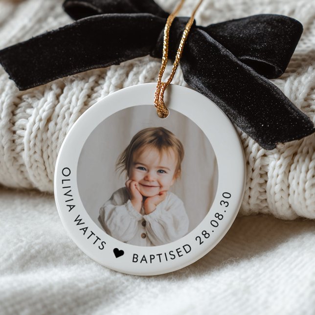 Ornamento De Cerâmica Baby Girl Baptism Photo Keepsake (Zazzle Baby Girl Baptism Photo Keepsake Ceramic Ornament)