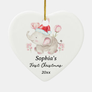Ornamento De Cerâmica Baby Girl First Christmas Elephing Custom Name