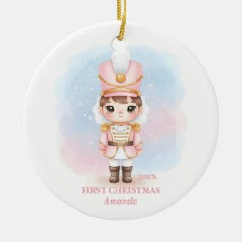 Ornamento De Cerâmica Baby Girl First Christmas Pink Nutcracker Photo
