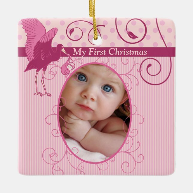 Ornamento De Cerâmica Baby Girl Pink Storey Stats Foto (Frente)