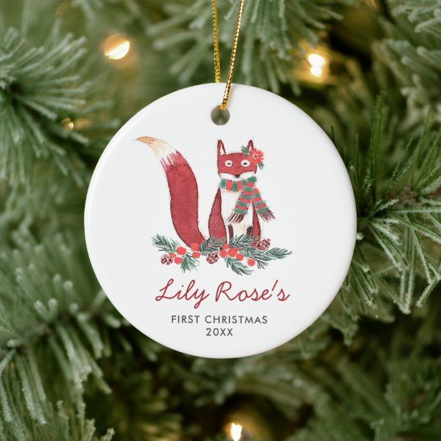 Ornamento De Cerâmica Baby Girl Woodland Fox Personalizada 1rua Natal (Árvore)