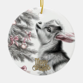 Ornamento De Cerâmica Baby Goat Christmas 11 and YOUR PHOTO