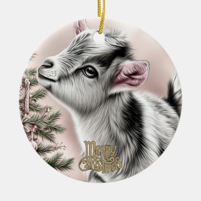 Ornamento De Cerâmica Baby Goat Christmas 13 and YOUR PHOTO (Frente)